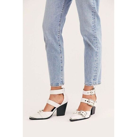 NEW FREE PEOPLE X JEFFREY CAMPBELL HENDRIX HEELS DISTRESSED WHITE